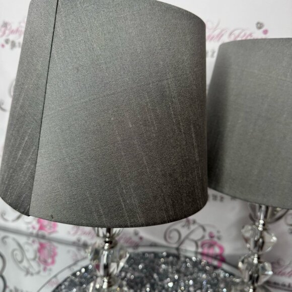 2 lamps crystal bases sparkly crystals grey lamp shade plug in wall luxury - Picture 8 of 11